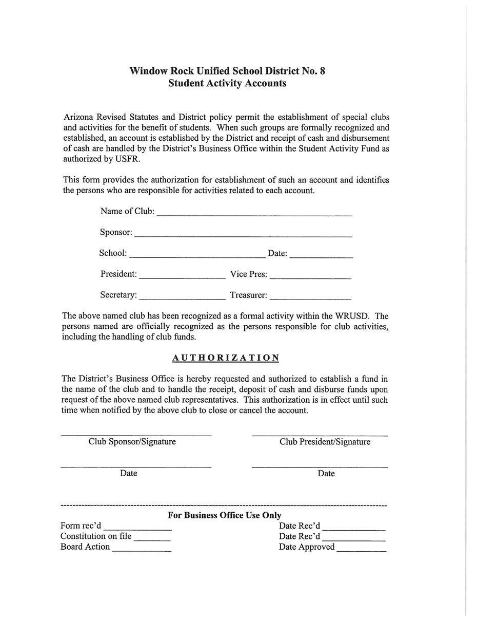 Student Activity Accounts Form